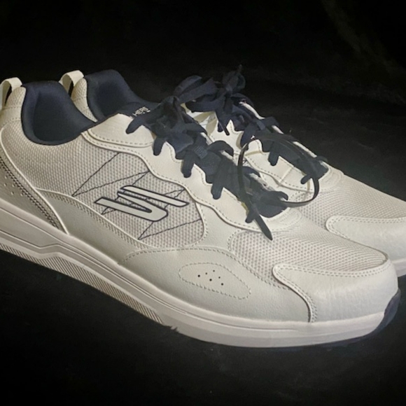 Skechers Go Golf Prime Lynx 3 Spikeless Leather Golf Shoes Men 12 White Navy New - Picture 2 of 6